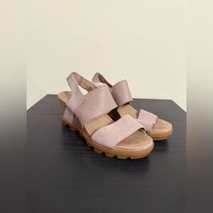 Sorel Joanie Pink Slingback Wedge Leather Sandal Women's Size 9.5